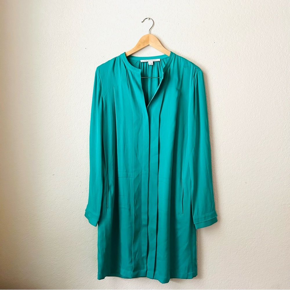 Diane Von Furstenberg Atira 100% Silk Button Down Dress Size 8 Emerald Green